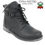 Men's black leather boots with ties and warm lining