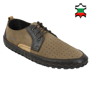 Men's petrol colour nubuck leather loafers with perforation