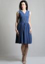 Rochie de culoare albastră cu volane fine decorative RUMENA