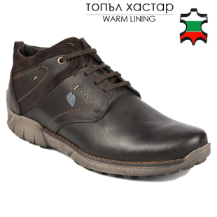 Men's brown leather boots with ties and zipper 20499