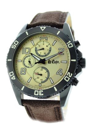Мъжки черен елегантен часовник с кафява велурена каишка Lee Cooper LC-23G-C