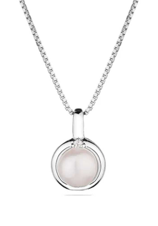 Women's Silver Oval White Pearl Necklace SP0253W
