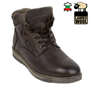 Men's brwon leather boots with lambs lining 20546