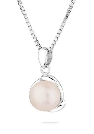 Women's Silver Round White Pearl Necklace IEP0050W