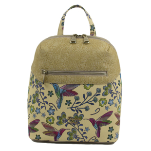 Women's backpack bag with front zipper with hummingbird applique 872-31