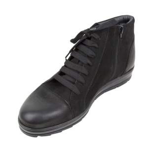 Men's black leather boots with zipper and warm lining 20562