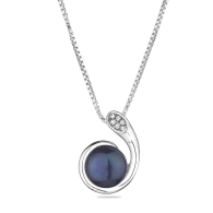 Silver necklace with natural black pearl and zircons CAA089NB Swan