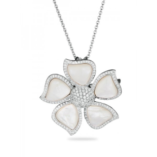 Silver necklace-brooch with nacre flower pendant with zircons FLOWERNW Swan