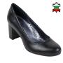 Women's black elegant leather mid heels shoes