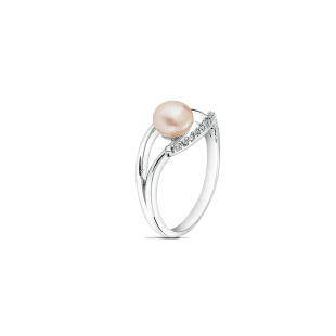 Silver ring with pink pearl and zircons FN691R Swan