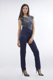 Women dark blue overalls with golden lace 62002-472-400