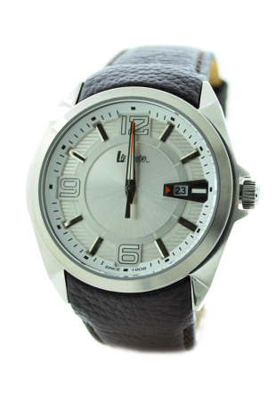 Сребрист мъжки часовник с кафява кожена каишка Lee Cooper LC-29G-C