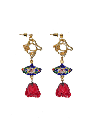 Обици от естествени рози и мъниста клоазоне Russian Romance Dannyra Jewels