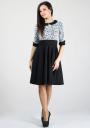 Women's elegant jacquard top in flowers print with black wide skirt RUMENA