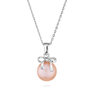 Silver necklace with natural pink pearl and ribbon LA875NP Swan