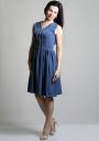 Rochie de culoare albastră cu volane fine decorative RUMENA
