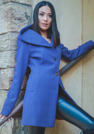 Women's coat in blue with a hood 12106-404