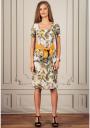 Women's summer dress made of linen fabric of yellow flowers with belt Avangard
