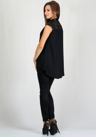 Black coton shirt with lace RUMENA