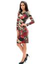 Rochie cu maneca lunga cu diagonalele si flori rosi Radek's Collection