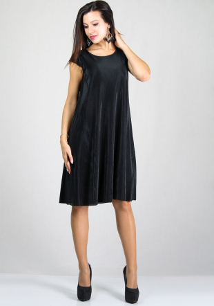 Women's evening black plisse dress with nuda back and ribbon RUMENA