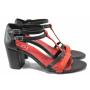 Elegant anatomical women's leather sandals with red and black straps 21277