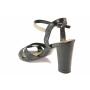 Elegant anatomical women's sandals made of genuine leather in black and gold 21276