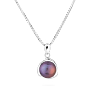 Silver necklace circle with natural white pearl IEP0050B Swan