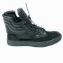 Women's black suede leather boots with removable collar 20596