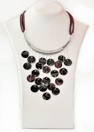 Елегантно колие с кожени елементи и Swarovski кристали Dannyra Jewels