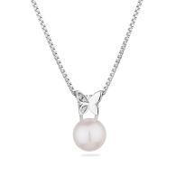 Silver necklace with natural white pearl and zirons CAA087NW Swan