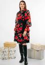 Evening dress of large red flowers with lining and belt  Avangard