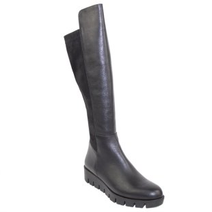 Cizme inalte de dama cu piele intoarsa elastica de culoare neagra