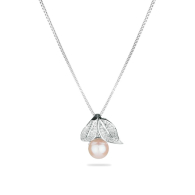 Silver necklace with japaneese natural pearl and leaves with zircons AK7580N Swan