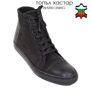 Men's black nubuck leather trainers with warm lining 20672