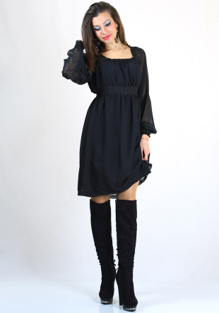 Rochie neagră cu design simplu RUMENA
