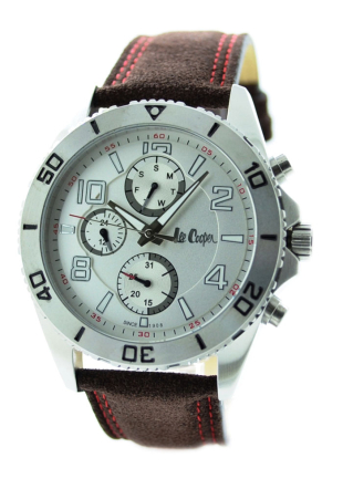 Сребрист мъжки елегантен часовник с кафява каишка Lee Cooper LC-23G-A