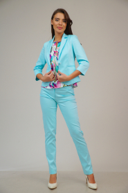Light Blue Women's Cotton Blazer and Pant Suit 1111 