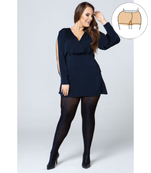 Dresuri pentru dame plinute de culoare negru cu decor albastru 50 DEN