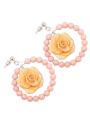 Обици с перли и цветчета от роза в шампан Cream love Dannyra Jewels 