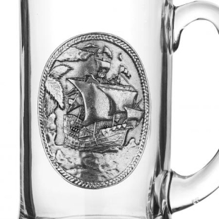 Inlaid glass mug with ship DG014