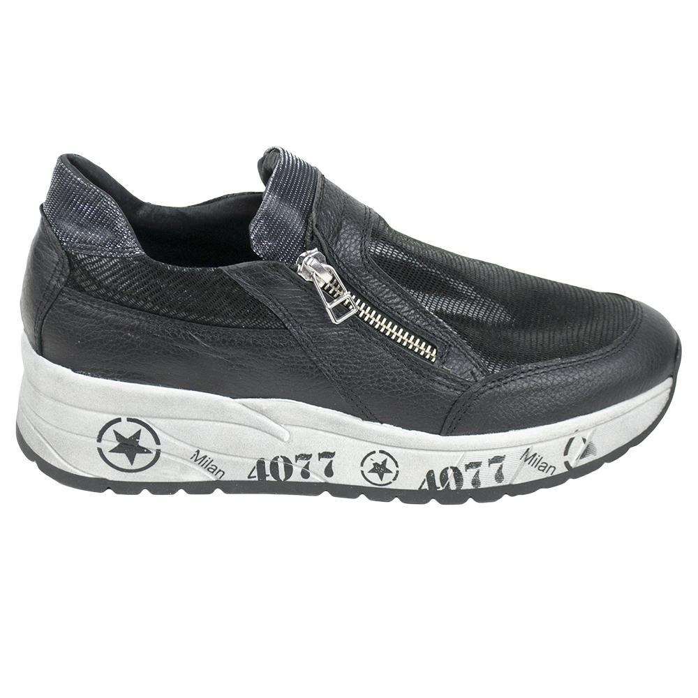 ladies black leather trainers