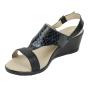 Women's black leather sandals with patent leather croco