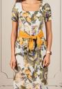 Women's summer dress made of linen fabric of yellow flowers with belt Avangard