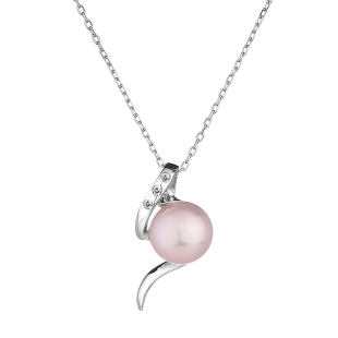 Silver pendant necklace with natural white pearl and zircons LA087NP Swan