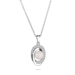 Silver necklace with zircons and freshwater white pearl LA675NW Swan