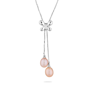 Silver necklace with natural pink pearls CAA040P Swan