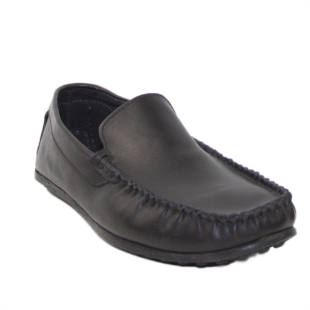 Men's moccasins in black natural leather 095BLACK