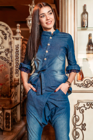 Womens denim skirt with belt Avangard