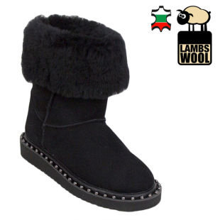 Women's black suede leather boots with lambswool lining 20486